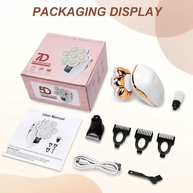 Alt view image 7 of 7 - 2-in-1 Electric Razors for Women, Wet/Dry 7D Rechargeable Rotary Shaver for Legs, Water Resistant Grooming Kit - Electric Razors for Women, Facial Hair Removal, Bikini Trimmer, Lips - Gentle Hair Remo