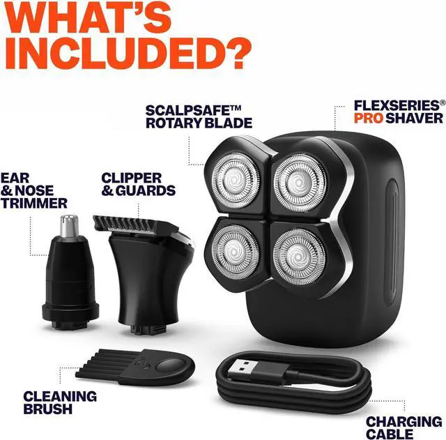 Alt view image 3 of 6 - FlexSeries Pro Electric Head Shaver - Fast Smooth Head Shaver, Wet/Dry Shaving, Anti-Pinch, Rotary Electric Razor, USB Rechargeable, Cordless, 4 Flexible Blades, Ideal Gifts for Bald Men