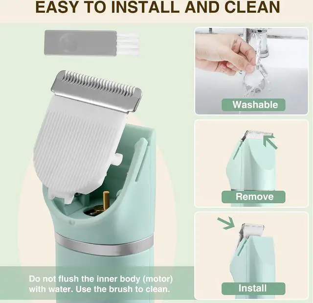 Alt view image 5 of 7 - Waterproof Bikini Trimmer Women Electric Razor for Pubic Hair Women's Foil Shaver Rechargeable Shaver Removal with Snap-in Ceramic Blades IP7X Washable Head,Wet and Dry Use,Green