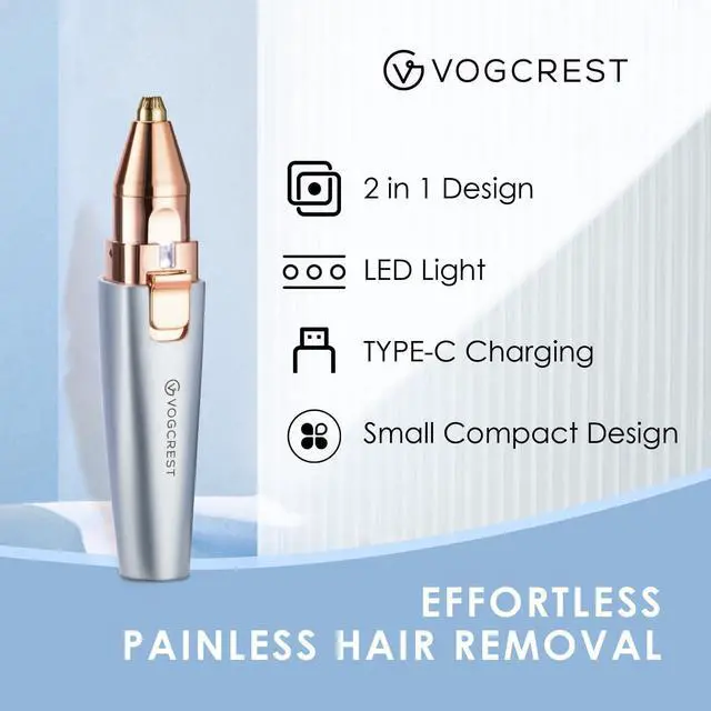 Alt view image 2 of 7 - Eyebrow Facial Trimmer: 2 in1 Rechargeable Facial Hair Removal and Eyebrow Shaver - Face Lips Body Painless Facial Razor with Built-in LED Light (Sky Blue)