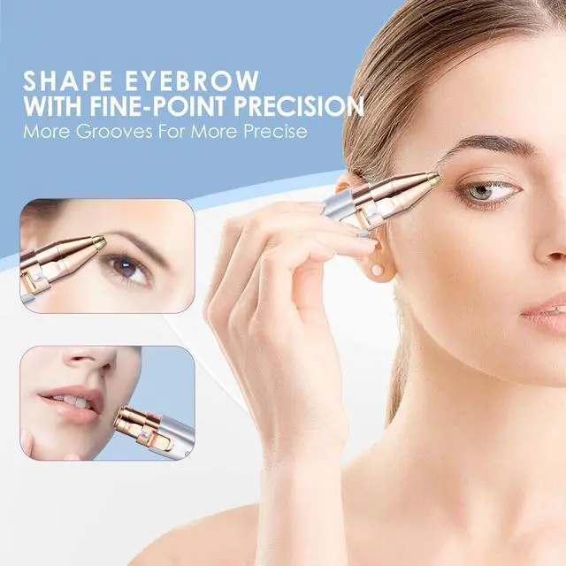 Alt view image 4 of 7 - Eyebrow Facial Trimmer: 2 in1 Rechargeable Facial Hair Removal and Eyebrow Shaver - Face Lips Body Painless Facial Razor with Built-in LED Light (Sky Blue)