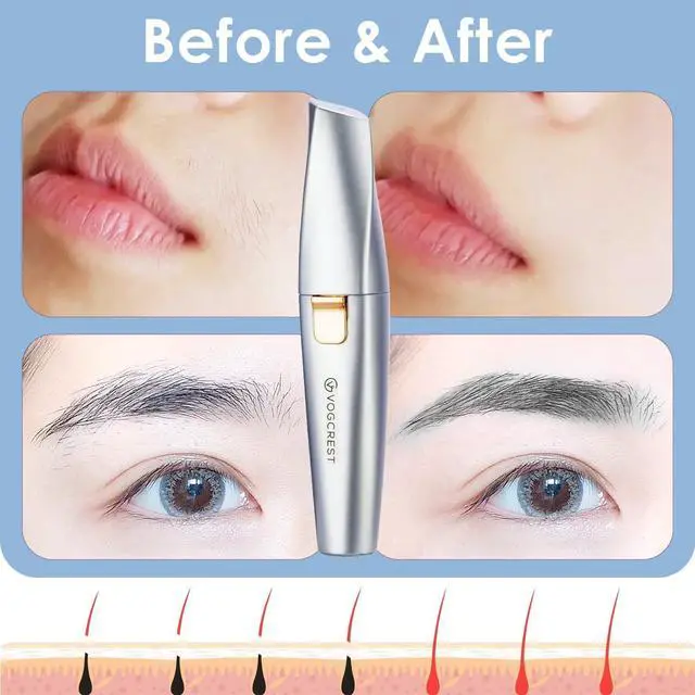 Alt view image 5 of 7 - Eyebrow Facial Trimmer: 2 in1 Rechargeable Facial Hair Removal and Eyebrow Shaver - Face Lips Body Painless Facial Razor with Built-in LED Light (Sky Blue)