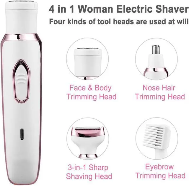 Alt view image 3 of 7 - Electric Razor for Women,Hair Trimmer for Face Nose Eyebrow Beard Mustache Arm Leg Armpit Bikini,Painless Rechargeable Portable 4 in 1 Womens Body Shavers Set