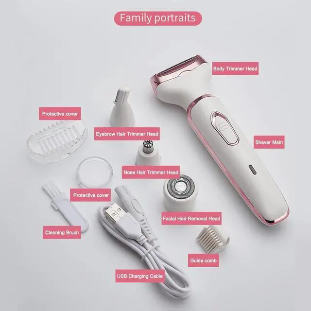 Alt view image 6 of 7 - Electric Razor for Women,Hair Trimmer for Face Nose Eyebrow Beard Mustache Arm Leg Armpit Bikini,Painless Rechargeable Portable 4 in 1 Womens Body Shavers Set