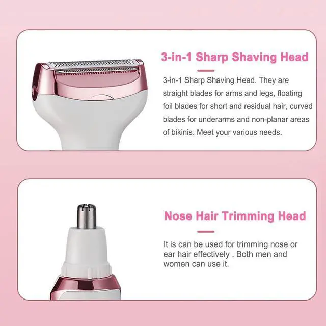 Alt view image 5 of 7 - Electric Razor for Women,Hair Trimmer for Face Nose Eyebrow Beard Mustache Arm Leg Armpit Bikini,Painless Rechargeable Portable 4 in 1 Womens Body Shavers Set