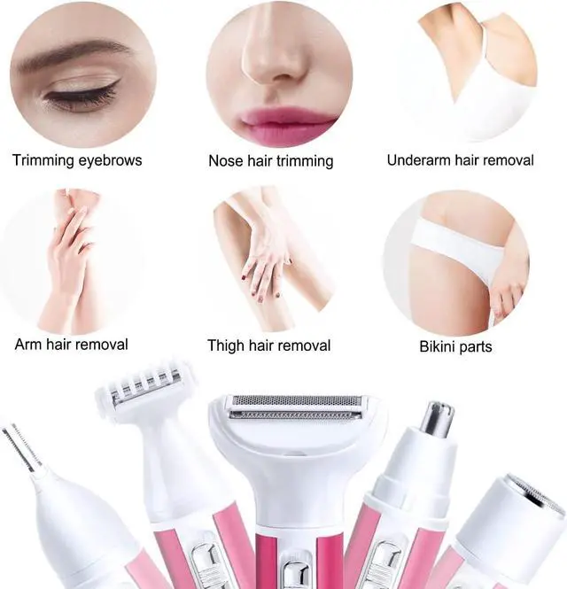 Alt view image 3 of 7 - Electric Razor for Women Removal for Body Nose Hair Trimmer Face Shavers Eyebrow Legs Armpit Bikini Area Pubic Underarms Painless Rechargeable Portable 5 in 1 Womens Razors Set