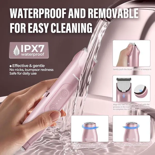 Alt view image 6 of 7 - 2 in 1 Women Electric Shaver Dual Head Bikini Trimmer for Women IPX7 Waterproof Wet & Dry Use Body Hair Trimmer and Facial Hair Remover for Bikini Underarm Leg Arm Body Face