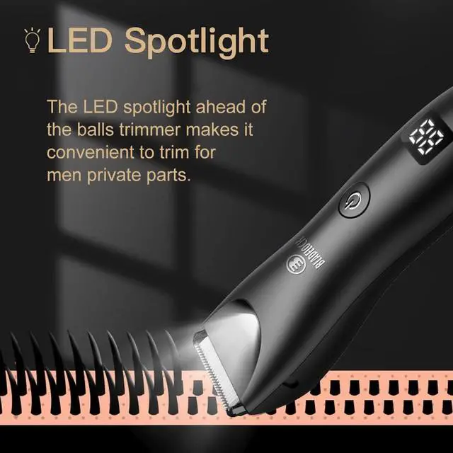 Alt view image 5 of 7 - Favrison Body Hair Trimmer for Men, Electric Ball Trimmer with Skin-Safe Ceramic Blade, Waterproof Pubic Groin Hair Trimmer for Mens Grooming Kit with LCD Display & Recharge Dock (Black)