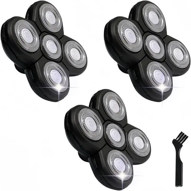 Main image of Replacement Blades 3 Pack for Head Shaver Kit, 5 Blades Shaver Replacement Heads for Head Shavers for Bald Men, 1 Cleaning Brush