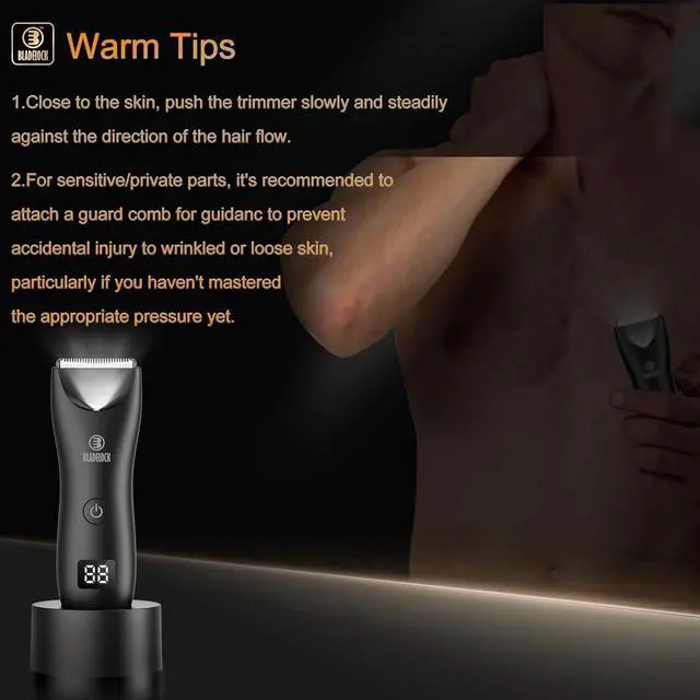 Alt view image 7 of 7 - Favrison Body Hair Trimmer for Men, Electric Ball Trimmer with Skin-Safe Ceramic Blade, Waterproof Pubic Groin Hair Trimmer for Mens Grooming Kit with LCD Display & Recharge Dock (Black)