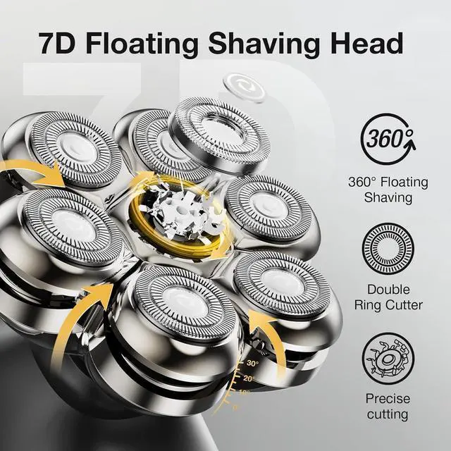 Alt view image 2 of 7 - 7 Blade Floating Replacement Shaving Head, Washable Shaver Blade Heads Replacement for Head Shaver, Wet & Dry Compatible for Rotary Shavers