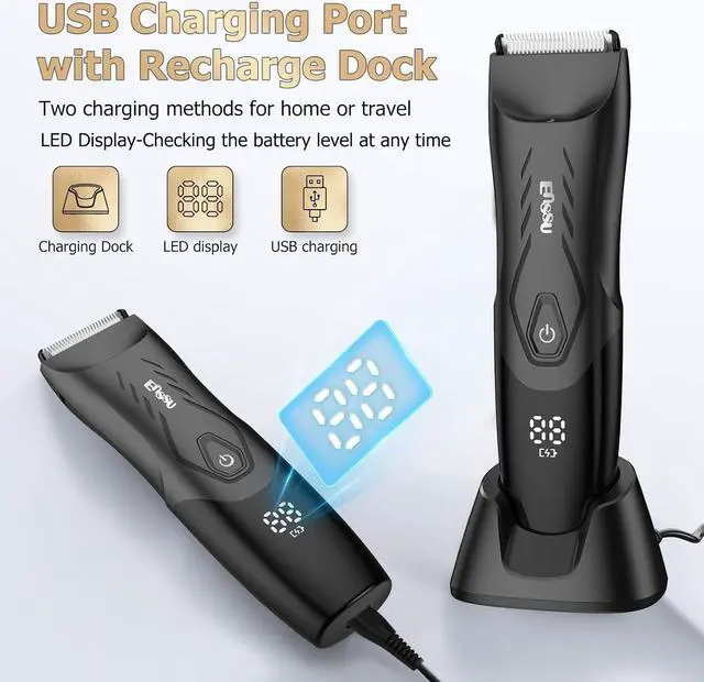 Alt view image 4 of 7 - ENSSU Body Hair Trimmer for Men, Pubic Groin Hair Trimmer for Men with Safe Blade, Cordless Ball Shaver Men w/Light & Charging Dock, Waterproof Body Groomer for Men, LED Display &1H Quick Charge