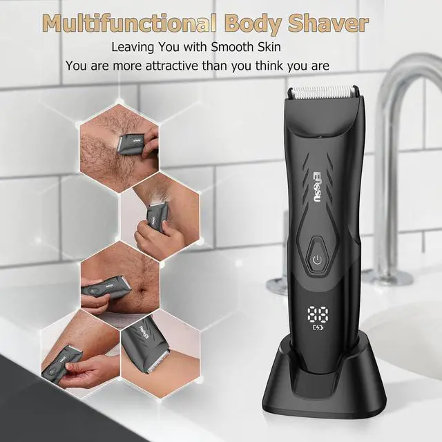 Alt view image 7 of 7 - ENSSU Body Hair Trimmer for Men, Pubic Groin Hair Trimmer for Men with Safe Blade, Cordless Ball Shaver Men w/Light & Charging Dock, Waterproof Body Groomer for Men, LED Display &1H Quick Charge