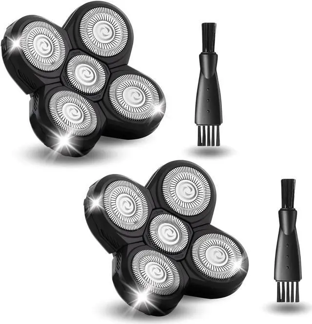 Main image of 2 Pack Shaver Replacement Blades Compatible with Freedom Head Electric Razor Shaving, 5 Blades Shaver Replacement Heads for Head Shavers for Bald Men, Replacement Blades for Head Shaver Kit, 2 Brush