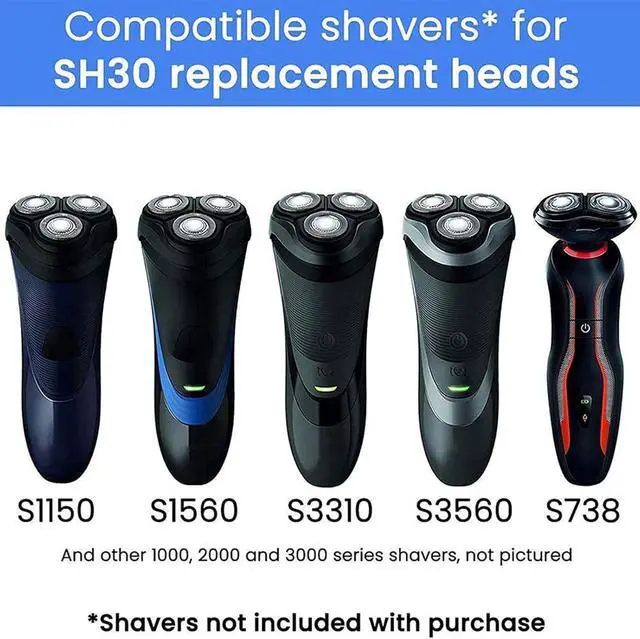 Alt view image 2 of 7 - SH30 Replacement Heads for Electric Shaver Series 1000, 2000, 3000 and S738 with Durable Sharp Blade, SH30 Heads, 9-pc Pack