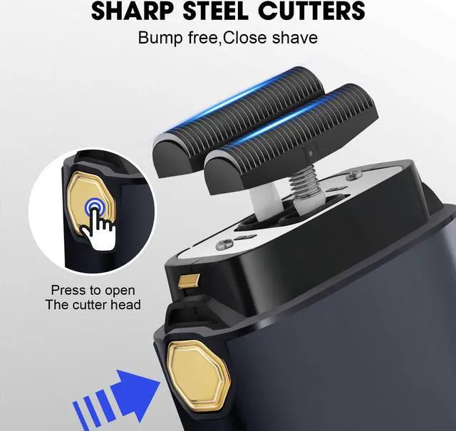 Alt view image 4 of 6 - Foil Shaver for Men Barber, Double Electric Foil Trimmer, Professional Electric Razor, Close Shaver, Cordless Rechargeable with USB, Detachable Design, LED Display, Black Gold