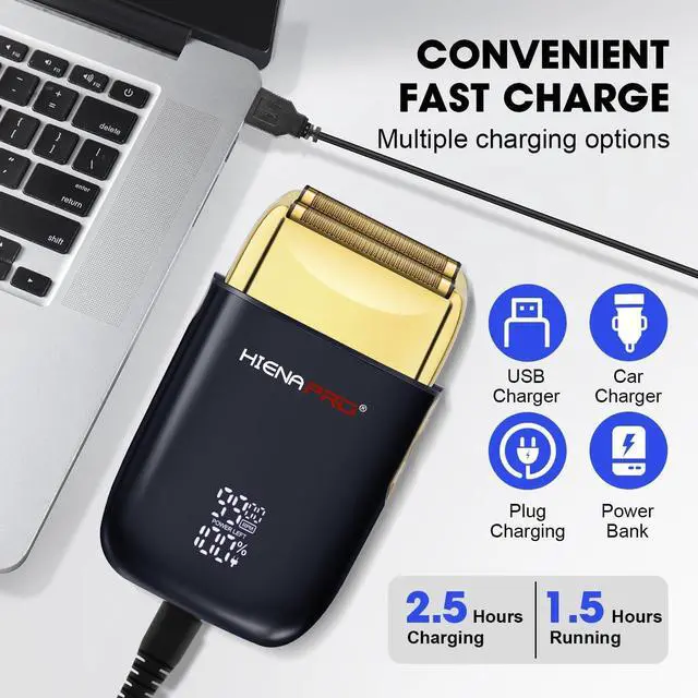 Alt view image 6 of 6 - Foil Shaver for Men Barber, Double Electric Foil Trimmer, Professional Electric Razor, Close Shaver, Cordless Rechargeable with USB, Detachable Design, LED Display, Black Gold