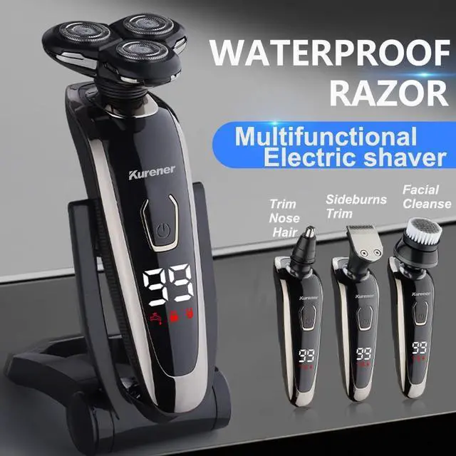 Alt view image 2 of 7 - Electric Razor for Men Shaver Rechargeable Waterproof Rotary for Shaving with Nose Trimmer Sideburns Trimmer Face Cleaning Brush