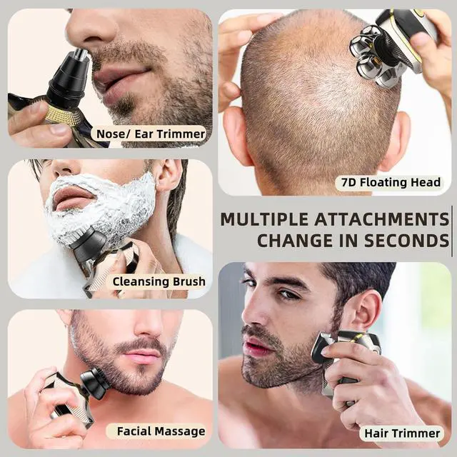 Alt view image 4 of 7 - Electric Head Shavers for Bald Men, Upgraded 7D Electric Razor for Men - IPX 6 Wet Dry Head Shaver with Nose & Ear Trimmer, LED Display, Anti-Pinch Technology