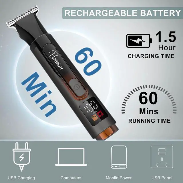 Alt view image 6 of 7 - Hatteker Upgraded Mens Electric Back Shaver Body Grooming kit Body Trimmer Facial,Arm,Chin Beard Trimmer Cordless Hair Clipper with Adjustable Extension Handel Waterproof LED Display