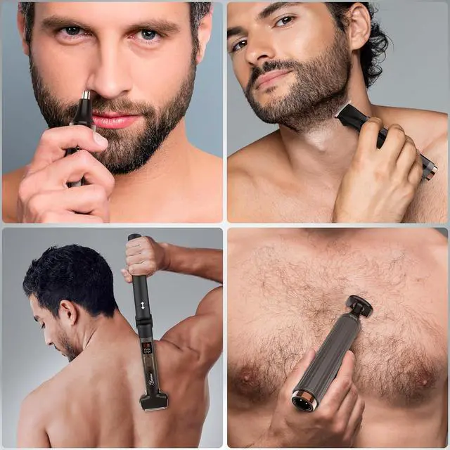 Alt view image 7 of 7 - Hatteker Upgraded Mens Electric Back Shaver Body Grooming kit Body Trimmer Facial,Arm,Chin Beard Trimmer Cordless Hair Clipper with Adjustable Extension Handel Waterproof LED Display