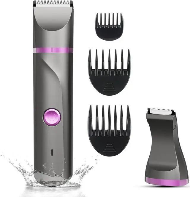 Main image of Pubic Hair Trimmer Women Bikini Trimmer Electric Shaver Razor for Bikini Armpit Legs Groin Hair Removal Body Hair Trimmer, Rechargeable Waterproof for Wet and Dry UseGray&Purple
