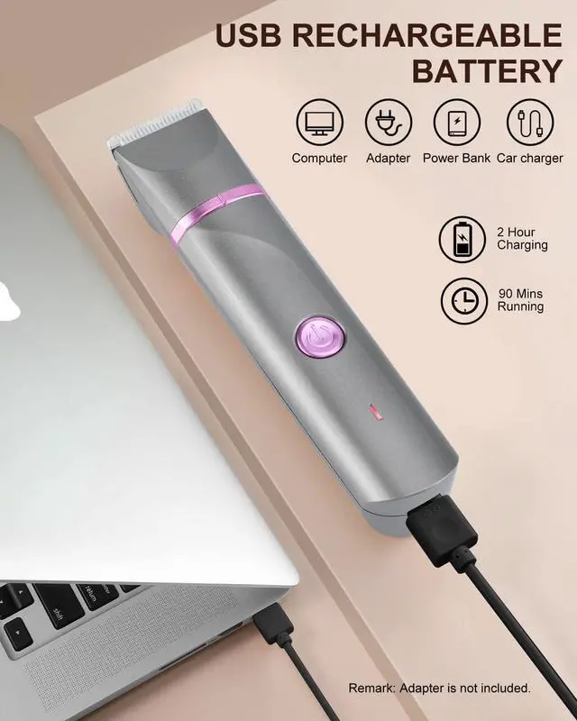 Alt view image 3 of 7 - Pubic Hair Trimmer Women Bikini Trimmer Electric Shaver Razor for Bikini Armpit Legs Groin Hair Removal Body Hair Trimmer, Rechargeable Waterproof for Wet and Dry UseGray&Purple