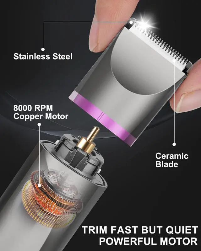 Alt view image 5 of 7 - Pubic Hair Trimmer Women Bikini Trimmer Electric Shaver Razor for Bikini Armpit Legs Groin Hair Removal Body Hair Trimmer, Rechargeable Waterproof for Wet and Dry UseGray&Purple