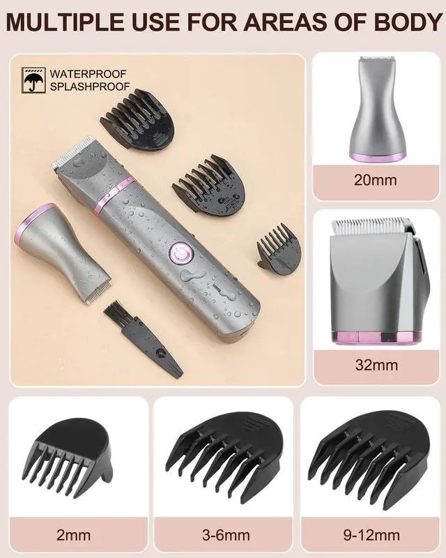 Alt view image 7 of 7 - Pubic Hair Trimmer Women Bikini Trimmer Electric Shaver Razor for Bikini Armpit Legs Groin Hair Removal Body Hair Trimmer, Rechargeable Waterproof for Wet and Dry UseGray&Purple