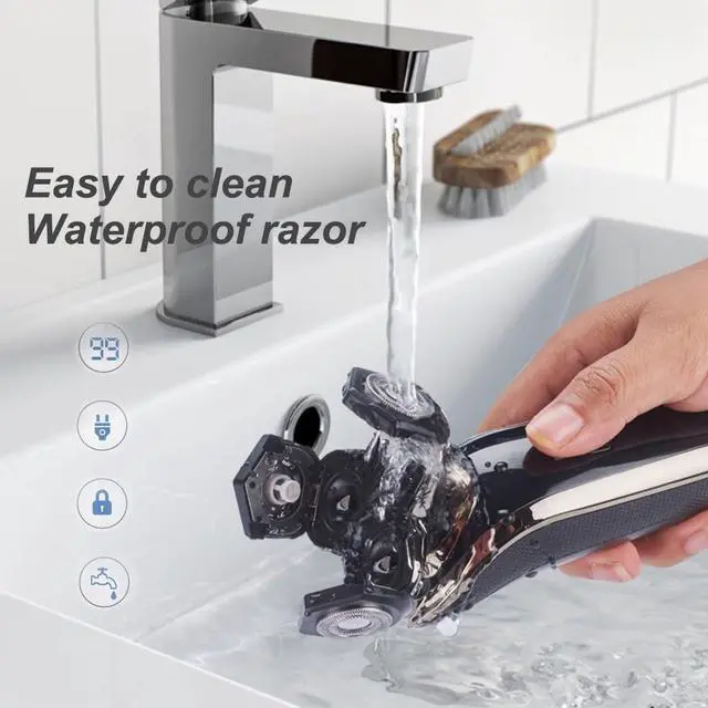 Alt view image 3 of 7 - Electric Razor for Men Shaver Rechargeable Waterproof Rotary for Shaving with Nose Trimmer Sideburns Trimmer Face Cleaning Brush