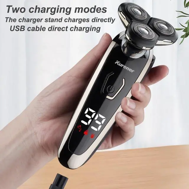 Alt view image 4 of 7 - Electric Razor for Men Shaver Rechargeable Waterproof Rotary for Shaving with Nose Trimmer Sideburns Trimmer Face Cleaning Brush