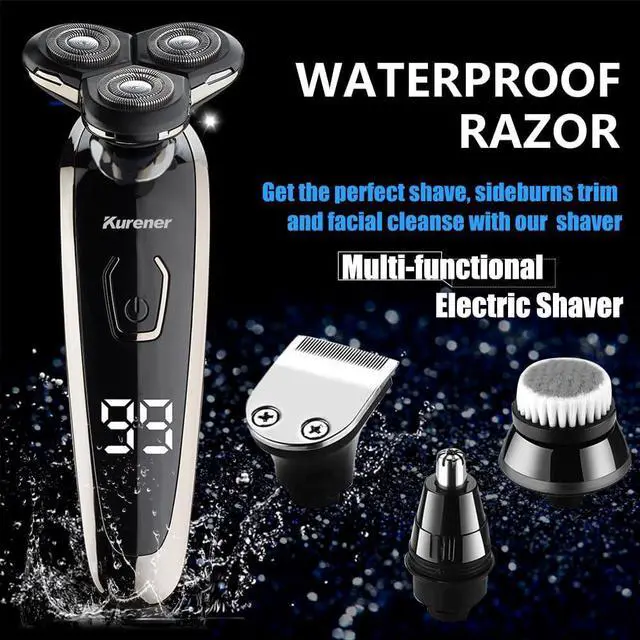 Alt view image 6 of 7 - Electric Razor for Men Shaver Rechargeable Waterproof Rotary for Shaving with Nose Trimmer Sideburns Trimmer Face Cleaning Brush