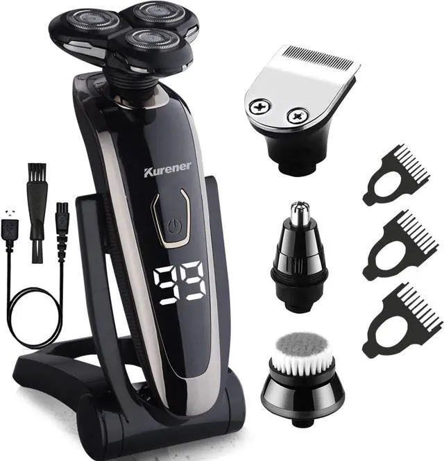 Alt view image 7 of 7 - Electric Razor for Men Shaver Rechargeable Waterproof Rotary for Shaving with Nose Trimmer Sideburns Trimmer Face Cleaning Brush