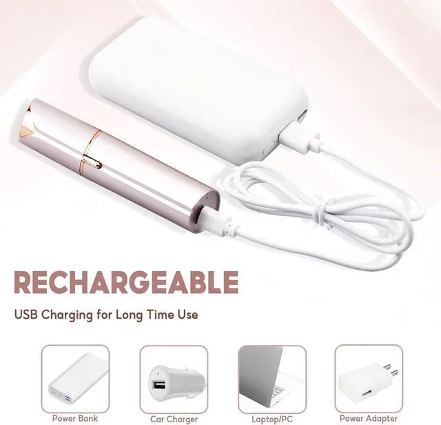 Alt view image 3 of 6 - Facial Hair Removal for Women, Painless Hair Removal Device Lady Face Electric Razor for Lip, Chin,arms with USB Rechargeable Included 2 pc Replacement Heads