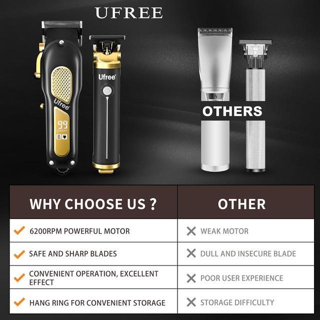 Alt view image 5 of 7 - Ufree Hair Clippers for Men, Professional Clippers and Trimmers Set, Cordless Clippers for Hair Cutting, Beard Trimmer, Barber Clippers, Rechargeable Electric Shaver, Gifts for Men