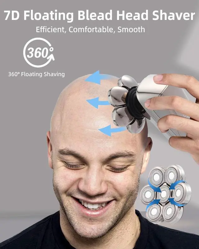 Alt view image 2 of 7 - Head Shavers for Bald Men,7D Detachable Electric Bald Head Shaver,5-in-1 Dry Wet Bald Head Shavers for Men,IPX7 Waterproof Electric Razor for Men with Led Display