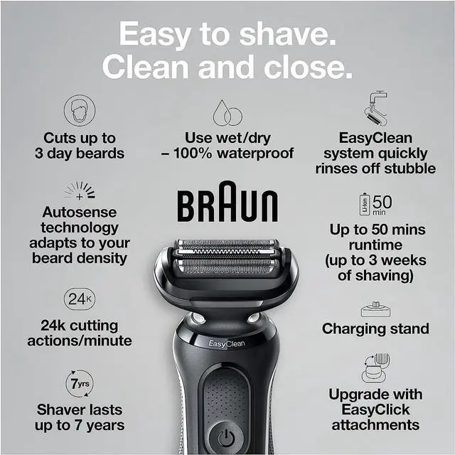 Alt view image 2 of 7 - Braun Electric Razor for Men, Waterproof Foil Shaver, Series 5 5050cs, Wet & Dry Shave, with Beard Trimmer and Body Groomer, Rechargeable, Charging Stand Included, Blue
