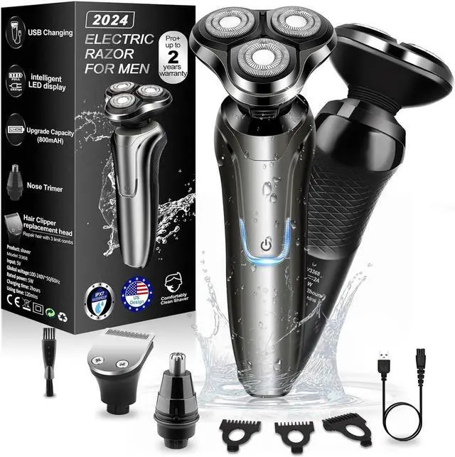 Main image of Electric Razor for Men, 2024 Mens Electric Shavers Rotary Replacement/Waterproof/Rechargeable, Electric Shaver for Men Cordless Floating Head Replaceable Blades, Portable Travel Razor Idea Men Gift