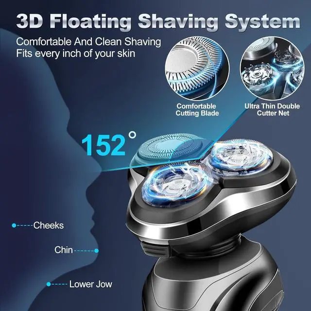 Alt view image 3 of 7 - Electric Razor for Men, 2024 Mens Electric Shavers Rotary Replacement/Waterproof/Rechargeable, Electric Shaver for Men Cordless Floating Head Replaceable Blades, Portable Travel Razor Idea Men Gift