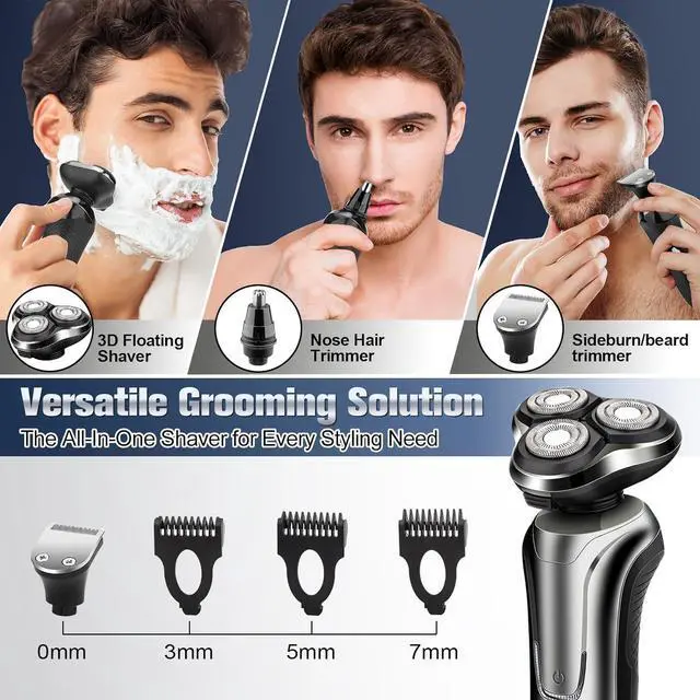 Alt view image 5 of 7 - Electric Razor for Men, 2024 Mens Electric Shavers Rotary Replacement/Waterproof/Rechargeable, Electric Shaver for Men Cordless Floating Head Replaceable Blades, Portable Travel Razor Idea Men Gift