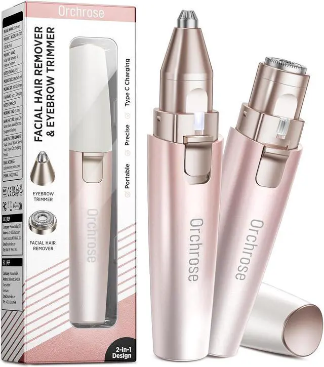 Main image of Facial Hair Remover Eyebrow Trimmer: Portable Rechargeable 2 in 1 Face Shaver for Women - Painless Electric Hair Removal Device for Face Eyebrows Peach Fuzz Lips with Light (Gradient Pink)
