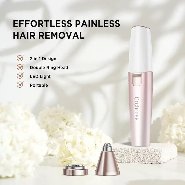 Alt view image 2 of 7 - Facial Hair Remover Eyebrow Trimmer: Portable Rechargeable 2 in 1 Face Shaver for Women - Painless Electric Hair Removal Device for Face Eyebrows Peach Fuzz Lips with Light (Gradient Pink)