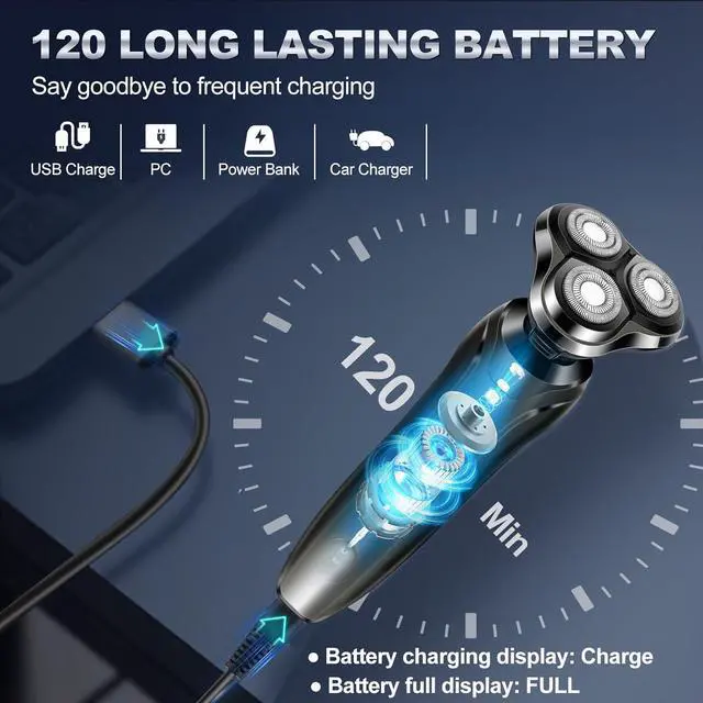 Alt view image 6 of 7 - Electric Razor for Men, 2024 Mens Electric Shavers Rotary Replacement/Waterproof/Rechargeable, Electric Shaver for Men Cordless Floating Head Replaceable Blades, Portable Travel Razor Idea Men Gift