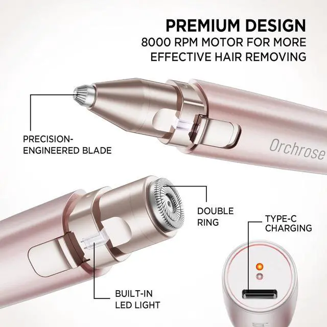 Alt view image 6 of 7 - Facial Hair Remover Eyebrow Trimmer: Portable Rechargeable 2 in 1 Face Shaver for Women - Painless Electric Hair Removal Device for Face Eyebrows Peach Fuzz Lips with Light (Gradient Pink)