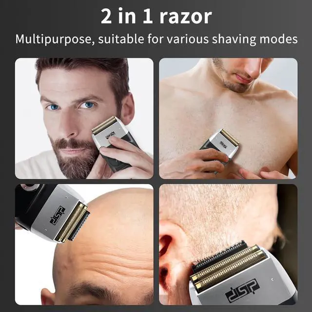Alt view image 7 of 7 - DSP® Electric Razor for Men Bald Shavers for Men 2 in 1 Double Shaver for Men with 2 Foil Head Rechargeable Barber Shaver with Precision Trimmer 3-Speed Shaver with LED Digital Display (Black)