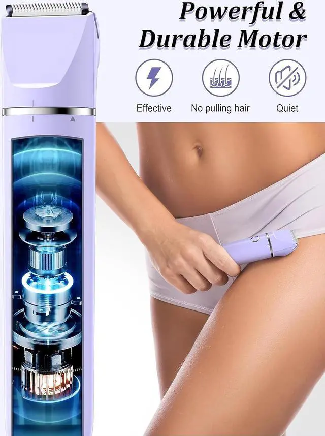 Alt view image 4 of 7 - Bikini Trimmer and Shaver Kit for Women - 2-in-1 Wet/Dry Electric Body Hair Trimmer Facial Hair Removal Cordless Waterproof Bikini Shaver Razor for Face Lip Chin Pubic Underarm Legs (Purple)