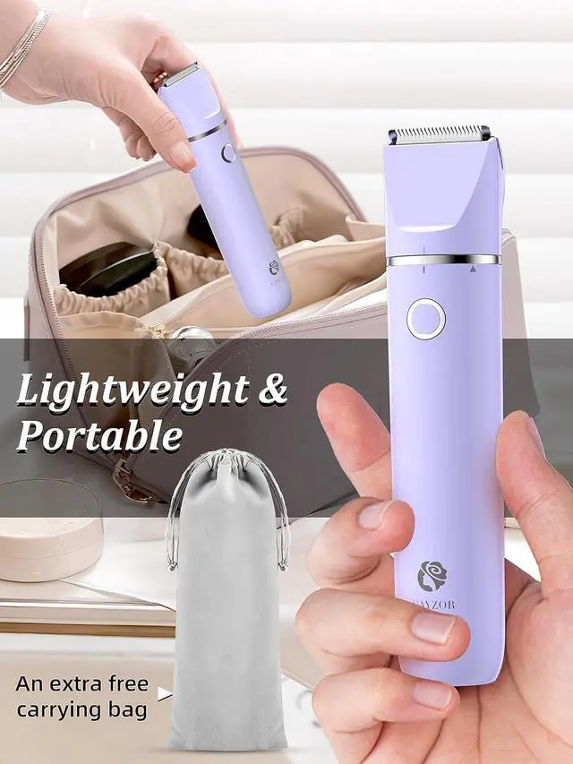 Alt view image 7 of 7 - Bikini Trimmer and Shaver Kit for Women - 2-in-1 Wet/Dry Electric Body Hair Trimmer Facial Hair Removal Cordless Waterproof Bikini Shaver Razor for Face Lip Chin Pubic Underarm Legs (Purple)