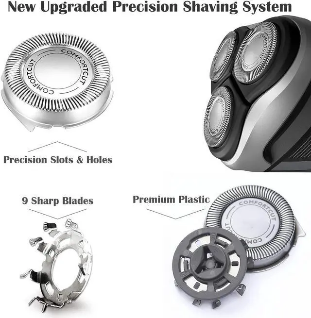 Alt view image 2 of 7 - HQ8 Replacement Heads Compatible with Philip Aquatec Electric Shaver, HQ8 Heads Razor Blades New Upgraded for Aquatec Shavers HQ7100, HQ8160, AT810, PT720, PT860, 8892XL, 3-Pack & Brush