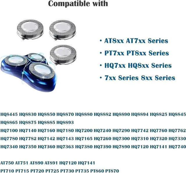Alt view image 3 of 7 - HQ8 Replacement Heads Compatible with Philip Aquatec Electric Shaver, HQ8 Heads Razor Blades New Upgraded for Aquatec Shavers HQ7100, HQ8160, AT810, PT720, PT860, 8892XL, 3-Pack & Brush