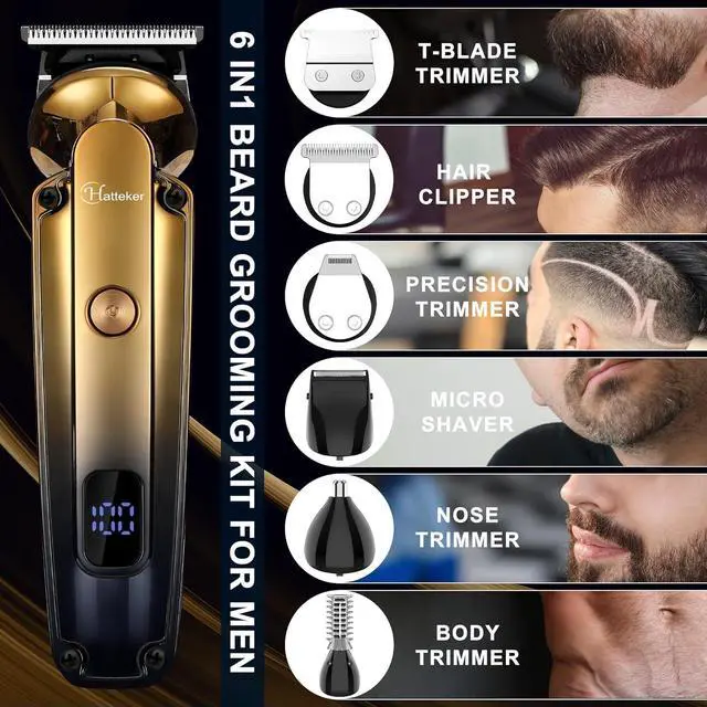 Alt view image 2 of 7 - Hatteker Men's Beard Trimmer Kit Electric Razor Shaver Professional Hair Clipper with Zero Gapped T-Blade Trimmer Nose Ear Beard Body Trimmer for Men Waterproof Cordless Grooming Kit 6 in 1